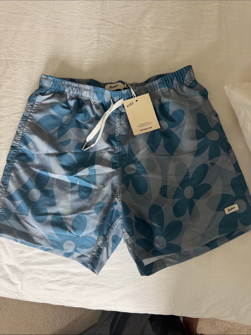 Bather Blue Floral Swim Trunks - Mid-Length Drawstring
